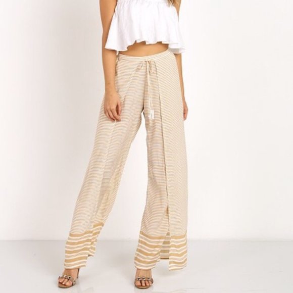Faithfull the Brand Pants - Faithfull The Brand Montero Pants white / yellow flowy pants striped tie front